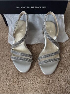 Naturalizer Silver Crystal-Strap Slingback Heels